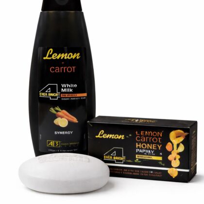 Lemon Carrot body milk and exfoliating soap set for smooth hydrated skin