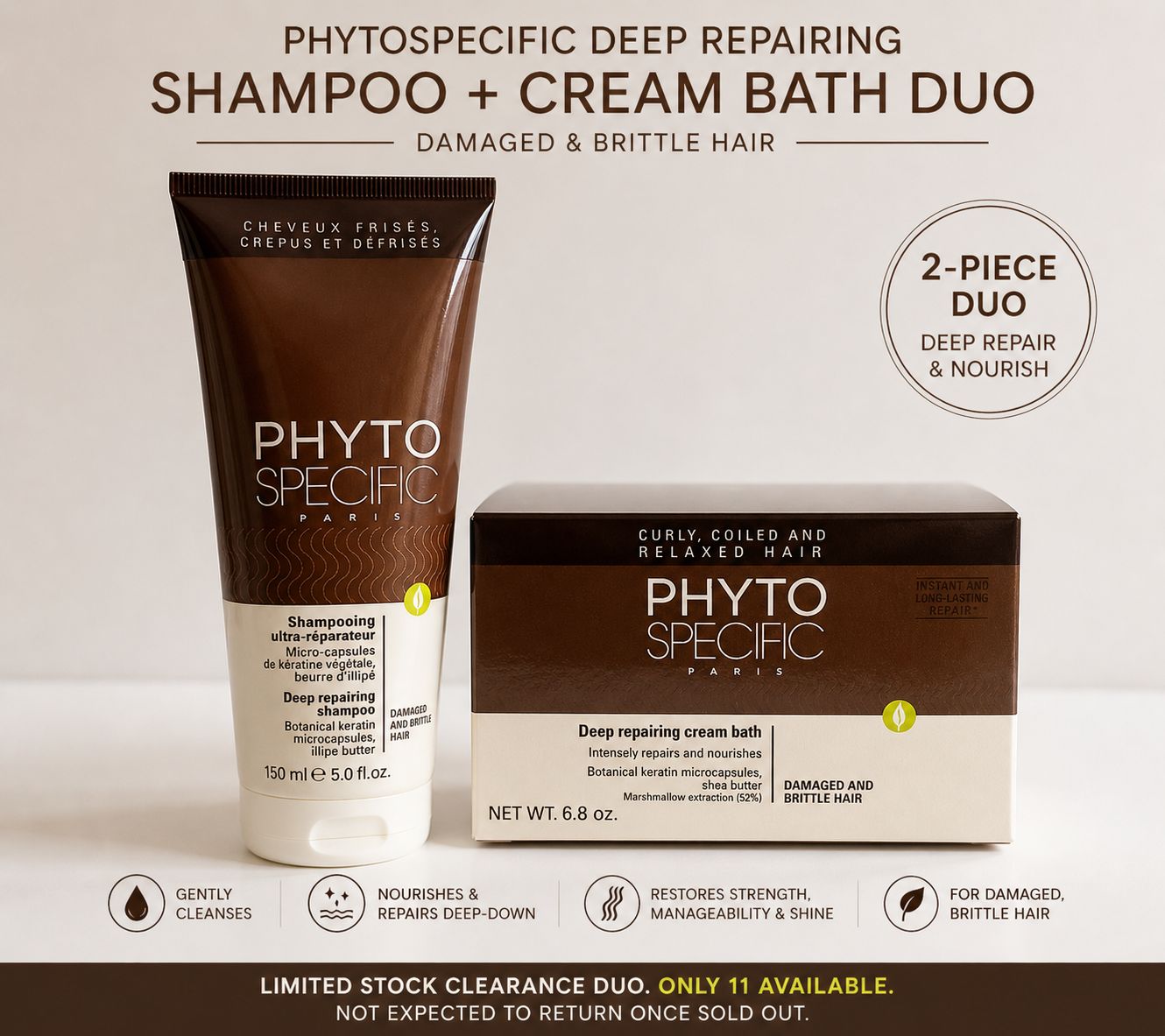 PhytoSpecific Deep Repairing Shampoo and Cream Bath Duo for damaged and brittle hair