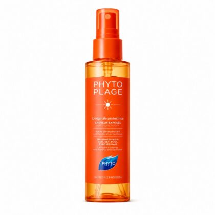 Protective Sun Veil Hair Mist orange spray bottle for outdoor hair care, sun exposure, saltwater, and chlorine protection