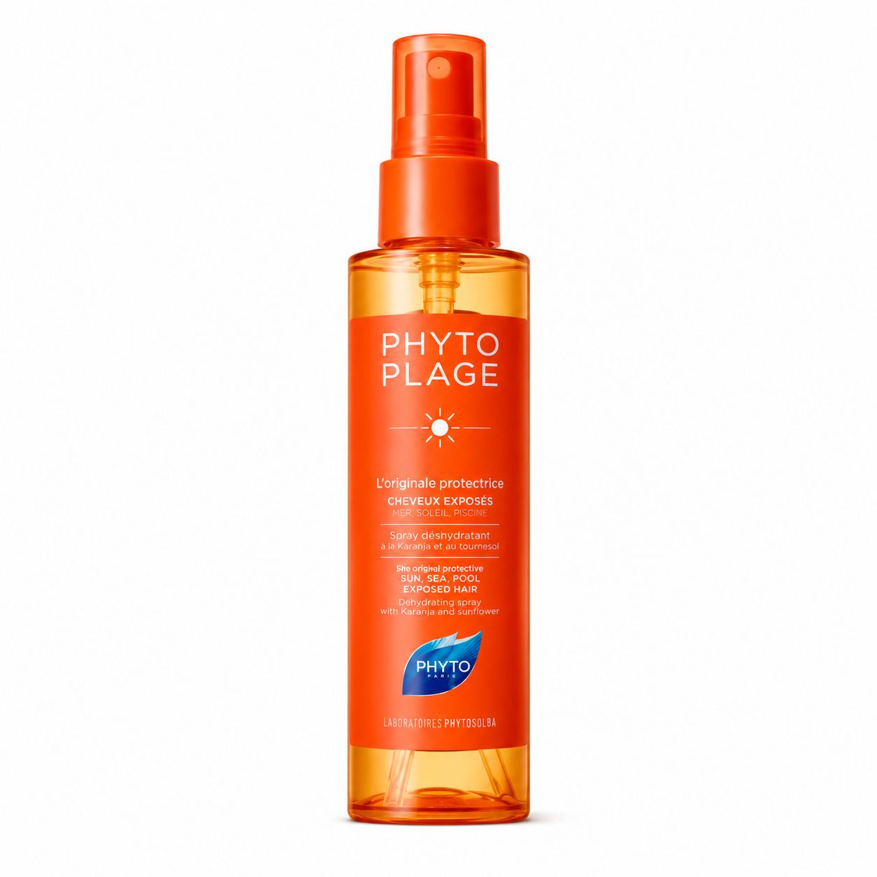 Protective Sun Veil Hair Mist orange spray bottle for outdoor hair care, sun exposure, saltwater, and chlorine protection