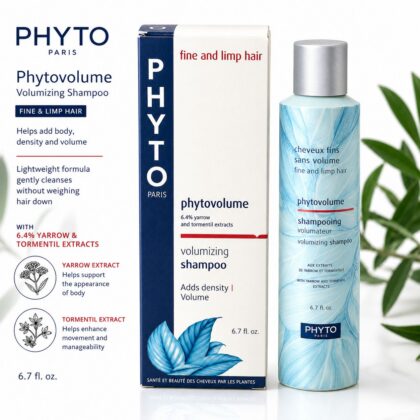 PHYTO Phytovolume Volumizing Shampoo for fine and limp hair, 6.7 fl oz, with Yarrow and Tormentil extracts